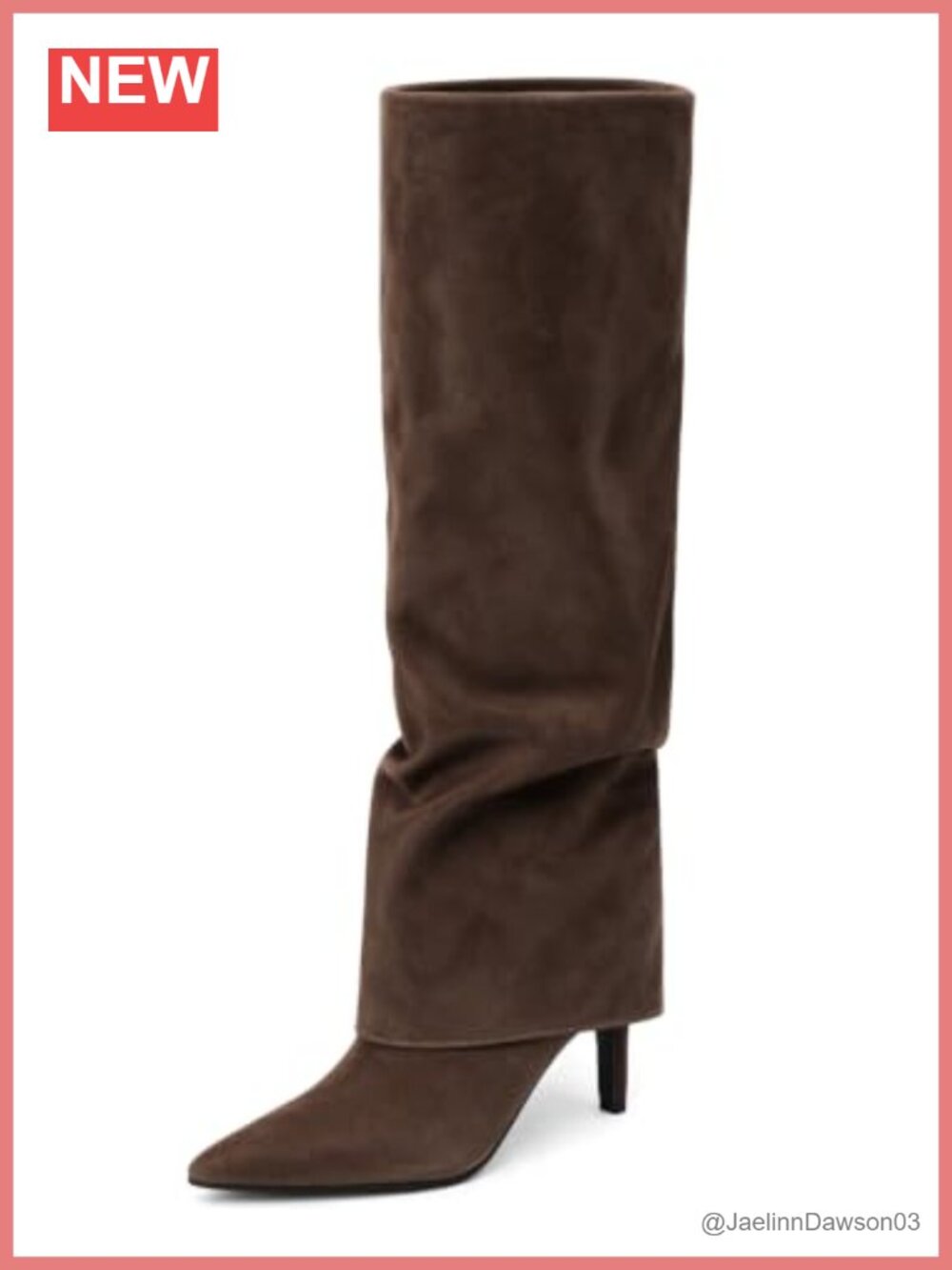 Slouchy Knee High Boots Faux Suede Pointed Toe Kitten Heel Hidden Zipper